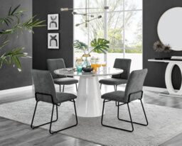 Furniturebox Uk Palma White Marble Effect Round Dining Table & 4 Dark Grey Halle Black Leg Chairs - thumbnail 1