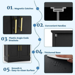Kitchen Cupboard Cabinet Bathroom Floor Storage Cabinet-Black - thumbnail 3
