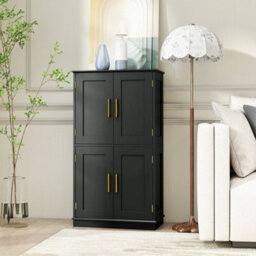 Kitchen Cupboard Cabinet Bathroom Floor Storage Cabinet-Black - thumbnail 6