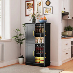 Kitchen Cupboard Cabinet Bathroom Floor Storage Cabinet-Black - thumbnail 5