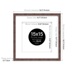 "15X15"" Walnut Picture Frame - 15X15"" Square Frame With 13X13"" Mount For 15X15""/13X13"" Pictures Vintage Style Gallery Wall, 1 Pack" - thumbnail 2