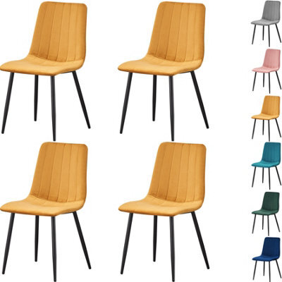 Mof Dining Chairs Set Of 6 Velvet Dining Chair With Padded Seat And Backrest, Sturdy Metal Legs Yellow Stripe - image 1