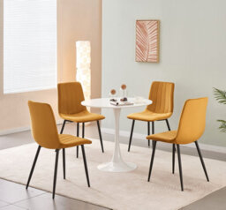 Mof Dining Chairs Set Of 6 Velvet Dining Chair With Padded Seat And Backrest, Sturdy Metal Legs Yellow Stripe - thumbnail 2
