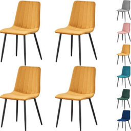 Mof Dining Chairs Set Of 6 Velvet Dining Chair With Padded Seat And Backrest, Sturdy Metal Legs Yellow Stripe - thumbnail 1