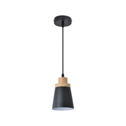 Simple Lighting Black Cylinder E27 Pendant Light With Wooden Top And 1 Metre Cable - thumbnail 1