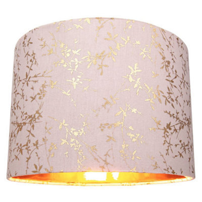Happy Homewares Modern Soft Pink Cotton Fabric 12 Lamp Shade With Gold Foil Floral Decoration - image 1