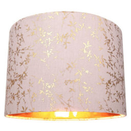 Happy Homewares Modern Soft Pink Cotton Fabric 12 Lamp Shade With Gold Foil Floral Decoration