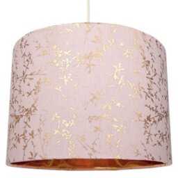 Happy Homewares Modern Soft Pink Cotton Fabric 12 Lamp Shade With Gold Foil Floral Decoration - thumbnail 2