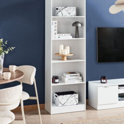 Wyld And Coco White 5-Shelf Bookcase, Particle Board, 5-Tier Scandinavian Storage Unit, W55 X D30 X H174Cm - thumbnail 2