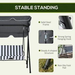 Outsunny Outdoor Metal Hammock Swing Chair 3-Seater Patio Bench Garden Grey - thumbnail 5