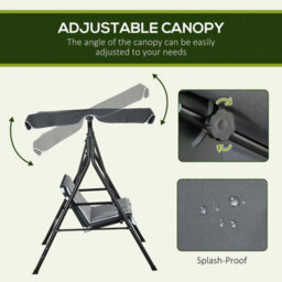 Outsunny Outdoor Metal Hammock Swing Chair 3-Seater Patio Bench Garden Grey - thumbnail 4