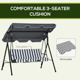 Outsunny Outdoor Metal Hammock Swing Chair 3-Seater Patio Bench Garden Grey - thumbnail 7