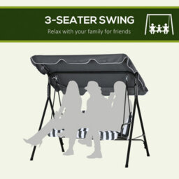 Outsunny Outdoor Metal Hammock Swing Chair 3-Seater Patio Bench Garden Grey - thumbnail 6