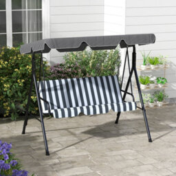 Outsunny Outdoor Metal Hammock Swing Chair 3-Seater Patio Bench Garden Grey - thumbnail 1