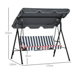 Outsunny Outdoor Metal Hammock Swing Chair 3-Seater Patio Bench Garden Grey - thumbnail 3