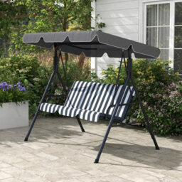 Outsunny Outdoor Metal Hammock Swing Chair 3-Seater Patio Bench Garden Grey - thumbnail 8