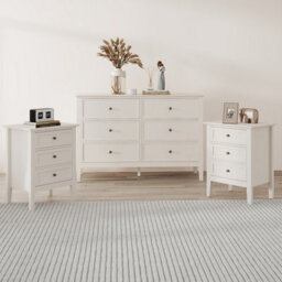 Melody Maison Large 6 Drawer Chest Of Drawers And Pair Of 3 Drawer Bedside Tables - Rowley Pale Cream Range