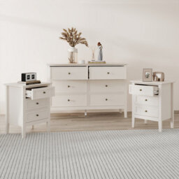 Melody Maison Large 6 Drawer Chest Of Drawers And Pair Of 3 Drawer Bedside Tables - Rowley Pale Cream Range - thumbnail 3