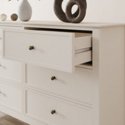 Melody Maison Large 6 Drawer Chest Of Drawers And Pair Of 3 Drawer Bedside Tables - Rowley Pale Cream Range - thumbnail 5
