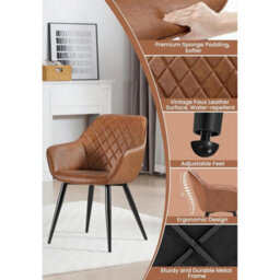 Brown Faux Leather Padded Dining Armchair Kitchen Restaurant Seat - thumbnail 4