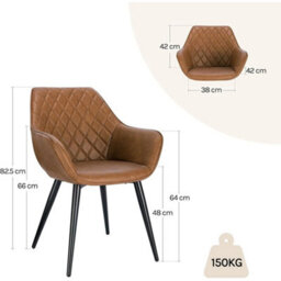 Brown Faux Leather Padded Dining Armchair Kitchen Restaurant Seat - thumbnail 2