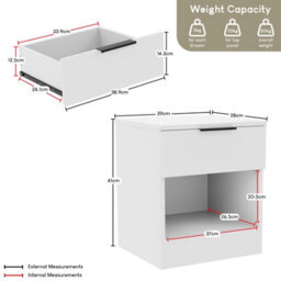 Lassic Vida Designs Trega 3 Piece Bedroom Set (1 Drawer Bedside Chest, 4 Drawer Chest, 2 Door 2 Drawer Wardrobe) White - thumbnail 7