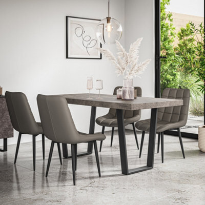 More4Homes Aria Dining Table And Chairs - Concrete Effect Table Top W Black Legs + Nova Faux Leather Dining Chair Set Of 6 (Grey) - image 1