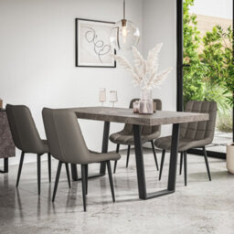 More4Homes Aria Dining Table And Chairs -  Concrete Effect Table Top W Black Legs + Nova Faux Leather Dining Chair Set Of 6 (Grey) - thumbnail 1