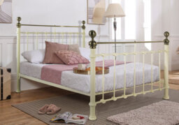 Save On Goods UK 5Ft King Size Brass Finish,ivory Cream,traditional Antique Victorian Metal Bed Frame