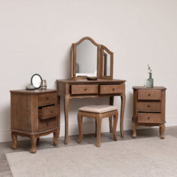 Melody Maison Dark Wood Wardrobe, Dressing Table Desk With Triple Mirror, Stool And Pair Of Bedside Tables - Ashwell Range - thumbnail 2