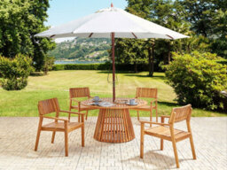 Beliani Garden Dining Set 4 Seater Agello With Parasol (12 Options) Acacia Wood Brown - thumbnail 2