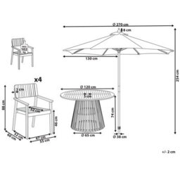 Beliani Garden Dining Set 4 Seater Agello With Parasol (12 Options) Acacia Wood Brown - thumbnail 3