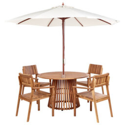 Beliani Garden Dining Set 4 Seater Agello With Parasol (12 Options) Acacia Wood Brown - thumbnail 1