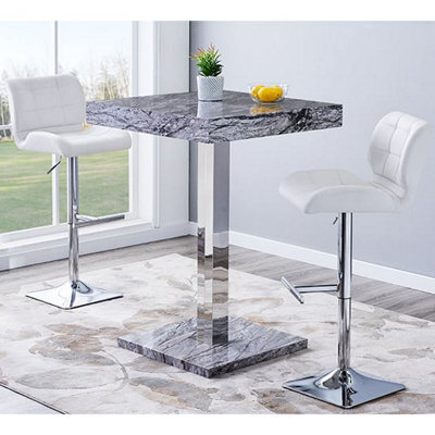 Furniture in Fashion Topaz Melange Marble Effect Bar Table 2 Candid White Stools - image 1