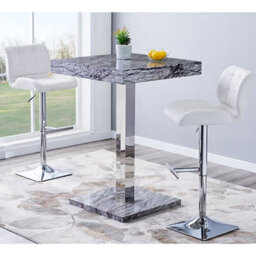Furniture in Fashion Topaz Melange Marble Effect Bar Table 2 Candid White Stools