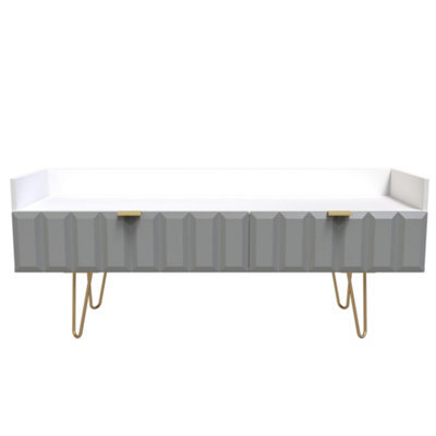 Bologna Ready Assembled Matt Grey & White Media Unit With 2 Drawers, (H)128Cm X (W)51.5Cm X (D)39.5Cm - image 1