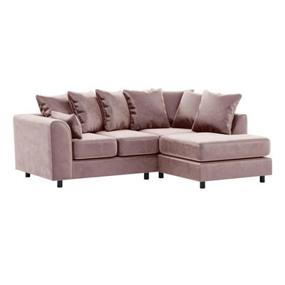 Furnishings For Less UK Brooklyn Plush Velvet 3 To 4 Seater L Shaped Corner Sofa Foam Pink Right Hand Facing - image 1