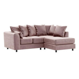 Furnishings For Less UK Brooklyn Plush Velvet 3 To 4 Seater L Shaped Corner Sofa Foam Pink Right Hand Facing - thumbnail 1