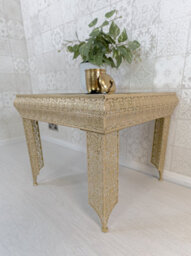Downton Interiors Light Gold Embossed Metal Mirrored Glass Side Table - Agadir Range - thumbnail 4