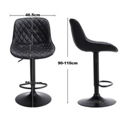 Living And Home Bar Stool Set Of 2 Black Faux Leather Height Adjustable Bar Stool Chairs - thumbnail 5