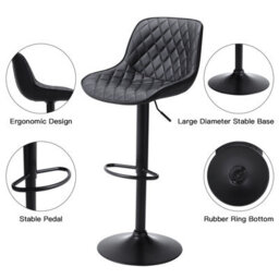 Living And Home Bar Stool Set Of 2 Black Faux Leather Height Adjustable Bar Stool Chairs - thumbnail 6