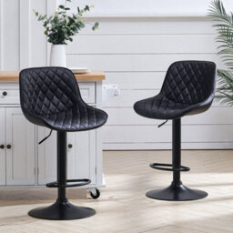Living And Home Bar Stool Set Of 2 Black Faux Leather Height Adjustable Bar Stool Chairs