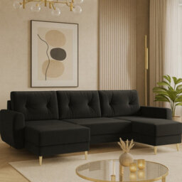 Palermo U Shaped Corner Sofa Bed With Storage 6 Colours Sprung Seat New Black