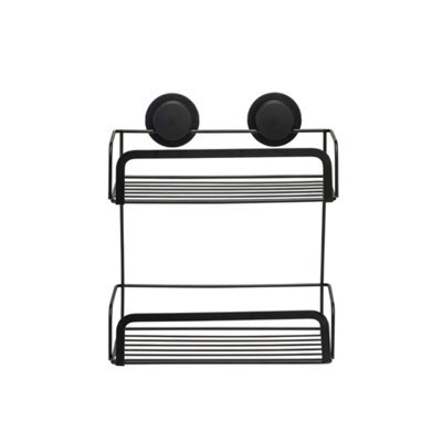 Black Shower Caddy Stick Lock 2 Tier Adhesive Basket - image 1