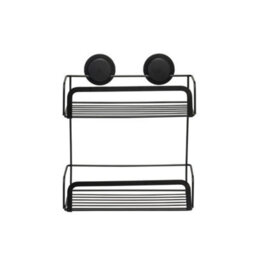 Black Shower Caddy Stick  Lock 2 Tier Adhesive Basket - thumbnail 1