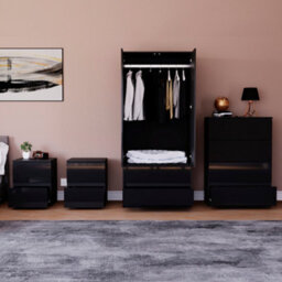 Lassic Vida Designs Glinton 4 Piece Black Fsc Bedroom Set - (4 Drawer Chest, 2 Door Wardrobe, 2 Drawer Bedside Chest X2) - thumbnail 2