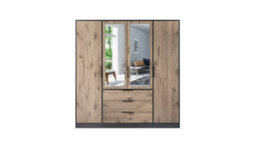 Arte Contemporary Black & Oak Viking 4-Door Wardrobe With Mirror - Spacious Modern Storage Solution - thumbnail 2