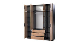 Arte Contemporary Black & Oak Viking 4-Door Wardrobe With Mirror - Spacious Modern Storage Solution - thumbnail 3