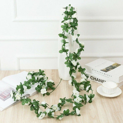 2.5M Artificial Flower Silk Rose Leaf Garland Vine Ivy Home Wedding Garden Décor White