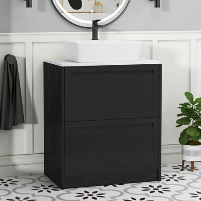 Royal Bathrooms Royal Bathroom Elmore 700mm Matt Nocturne Black Freestanding Countertop Bathroom Vanity Unit 2 Drawer With Cube Basin - image 1
